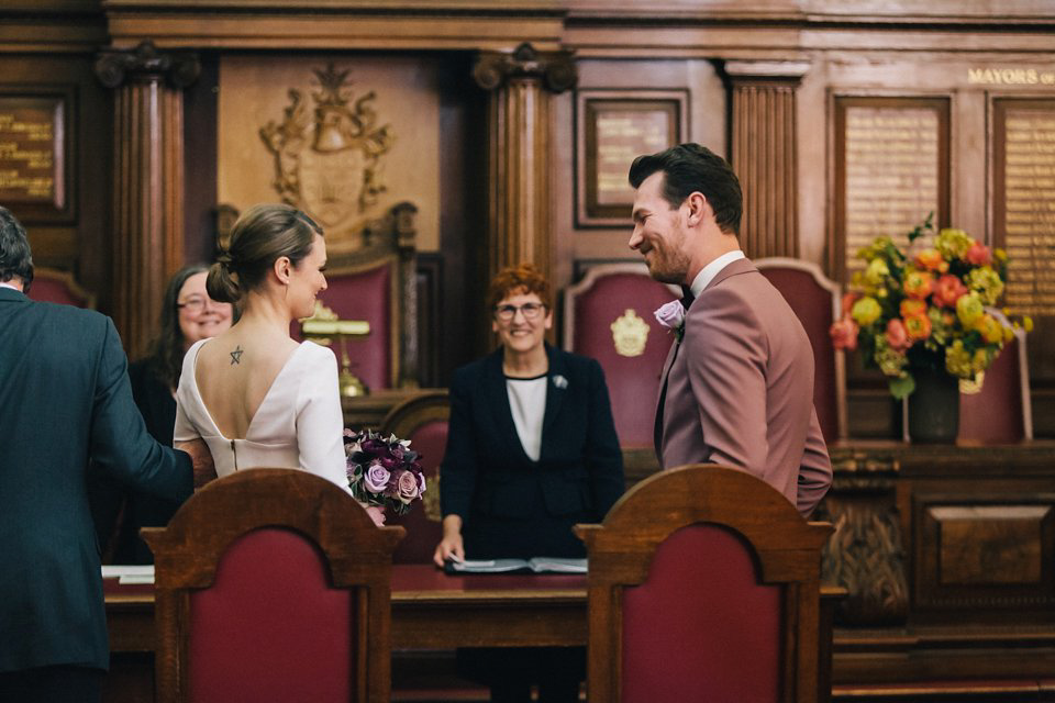 Emma wore a Self Portrait dress for her quirky, colourful and alternative, first look wedding. Photography by Eclection Photography.