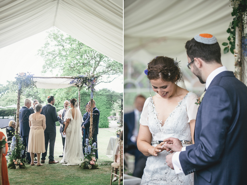 A modern Jewish wedding - the bride wears a gown by Wilden Bride. Photography by Kat Hill.