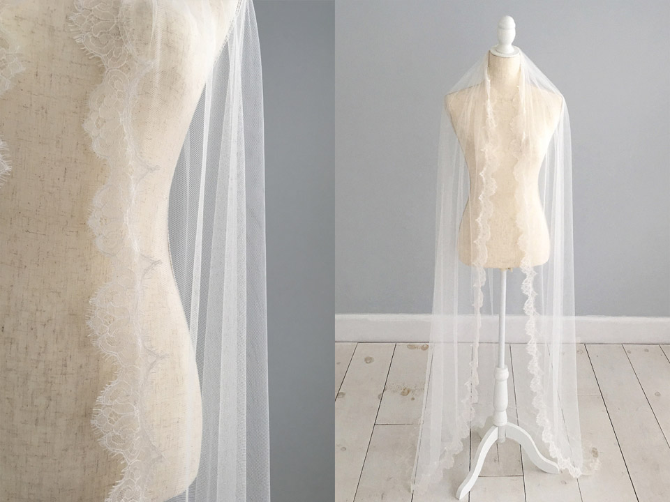 Lace edge silk style wedding veil