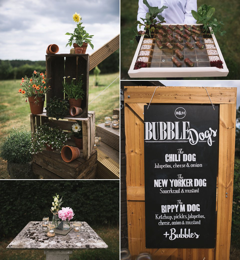 Bryony wore a gown with a floral back by Claire Pettibone from Blackburn Bridal for her Summer wedding held at her husband's family home. Photography by Kristian Leven.