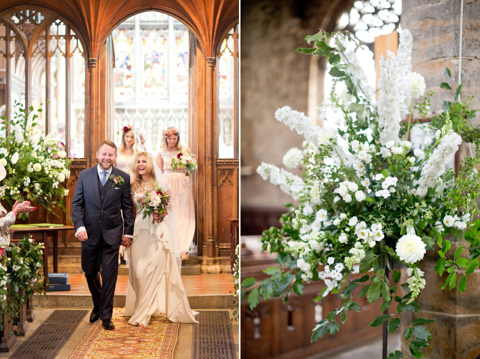 George wears a Temperley London gown with beautiful peplum detail for her eccentric, quirky and elegant Aynhoe Park wedding. Photography by Caught The Light.