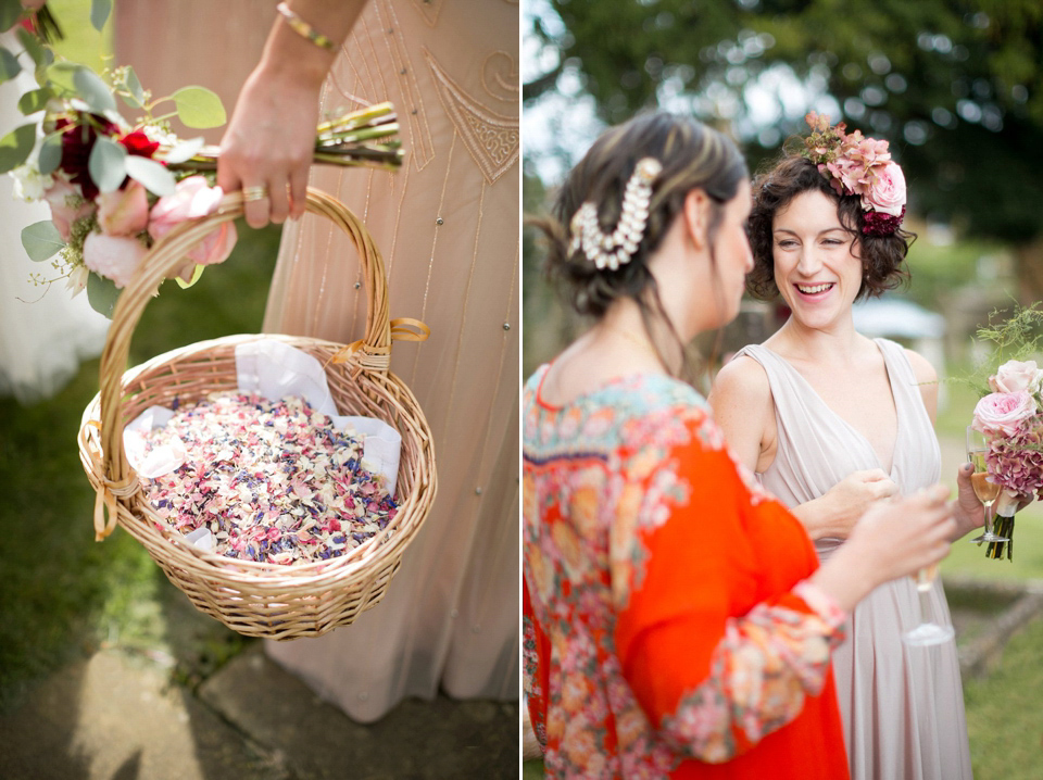 George wears a Temperley London gown with beautiful peplum detail for her eccentric, quirky and elegant Aynhoe Park wedding. Photography by Caught The Light.