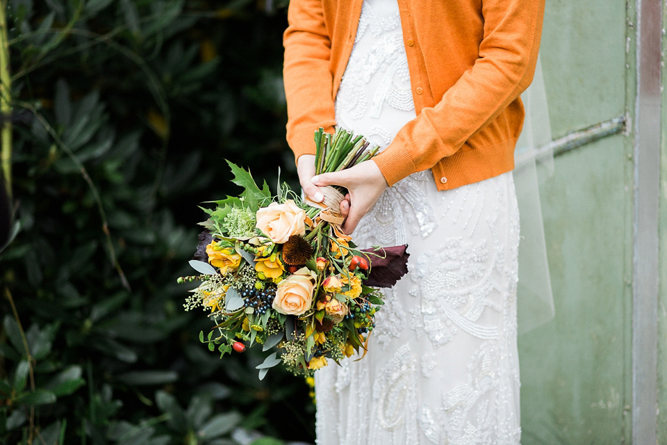 Holly wore an Eliza Jane Howell gown for her colourful, outdoor wedding in Scotland. Images by Solen Photography.