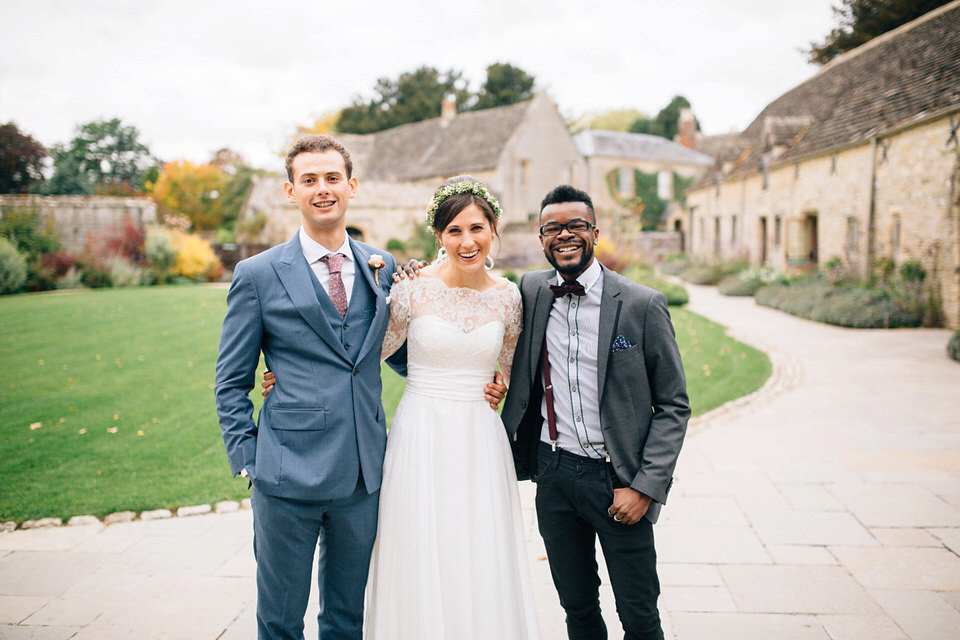 Katie wore a bespoke gown by London based designer Shanna Melville for her romantic Autumn wedding in the Cotswolds. Photography by Joseph Hall.