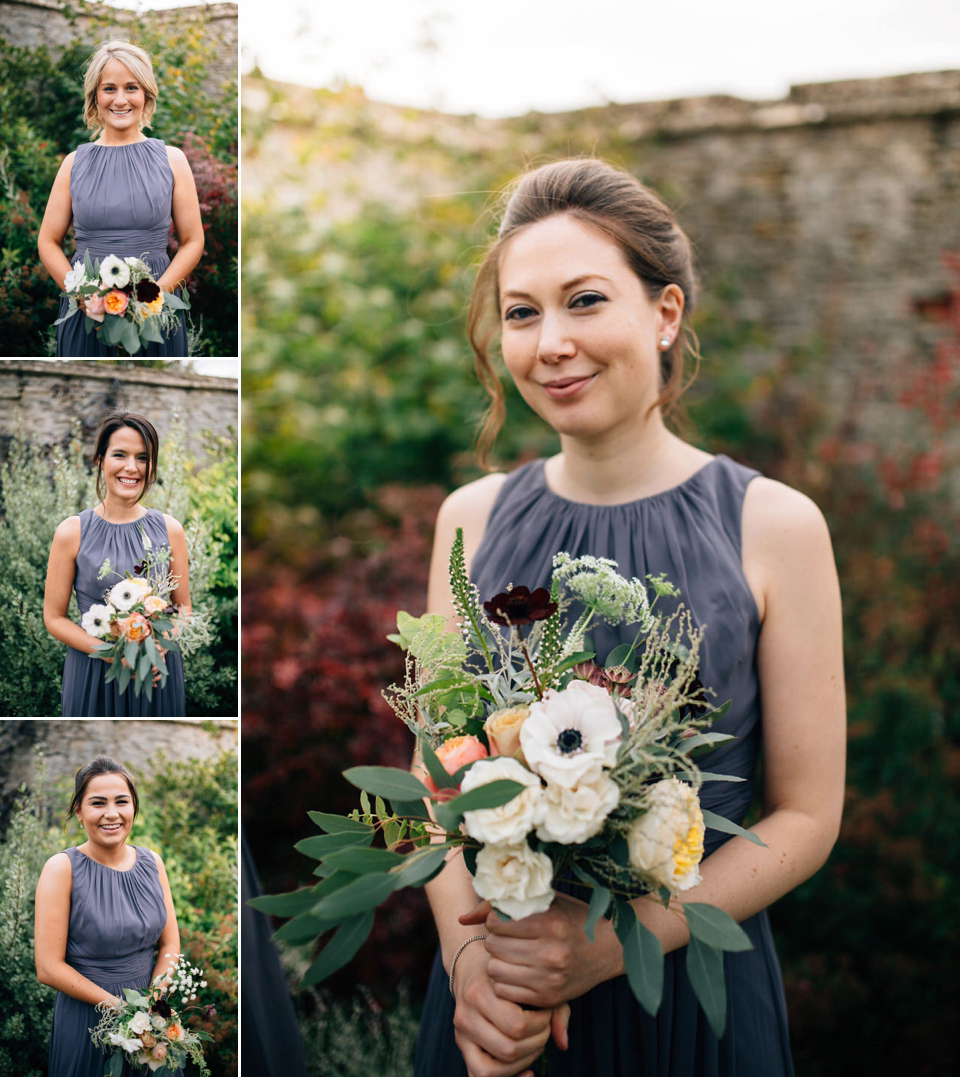 Katie wore a bespoke gown by London based designer Shanna Melville for her romantic Autumn wedding in the Cotswolds. Photography by Joseph Hall.