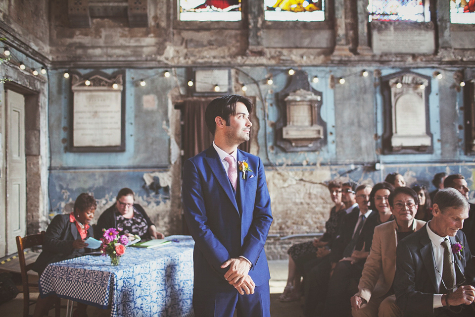 Irma wore a YolanCris gown for her cool, modern wedding at The Asylum in East London. Photography by On Love and Photography.