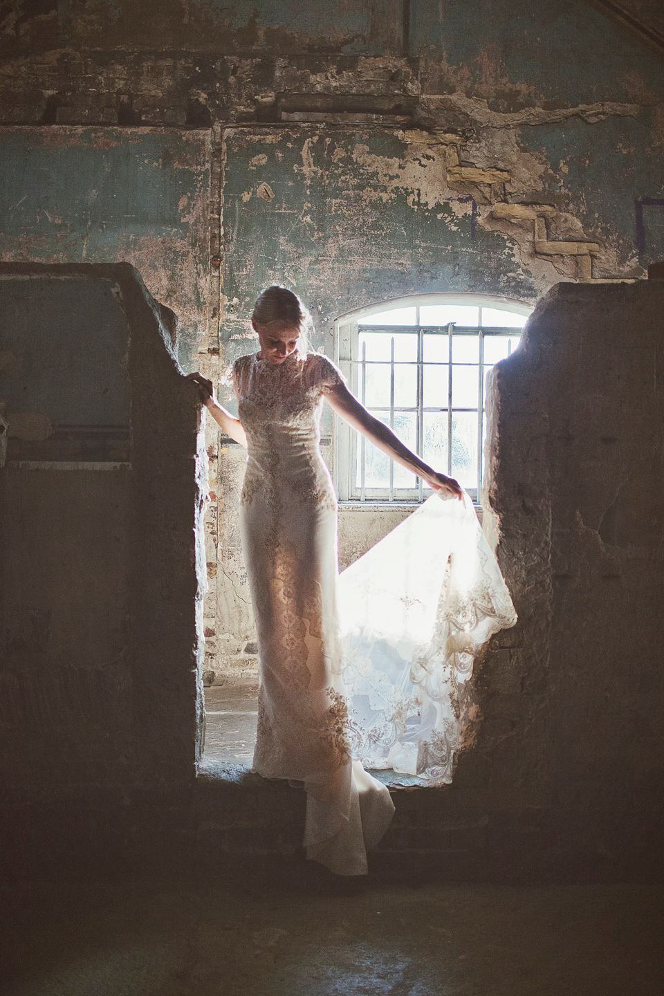 Irma wore a YolanCris gown for her cool, modern wedding at The Asylum in East London. Photography by On Love and Photography.