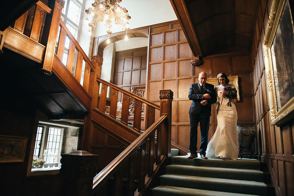 Pamela wore a gown by MiaMia for her Autumn wedding at Rowallan Castle in Scotland. Photography by Mirrorbox Photography.