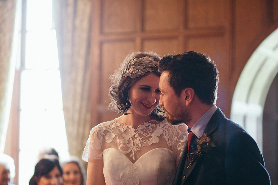 Pamela wore a gown by MiaMia for her Autumn wedding at Rowallan Castle in Scotland. Photography by Mirrorbox Photography.