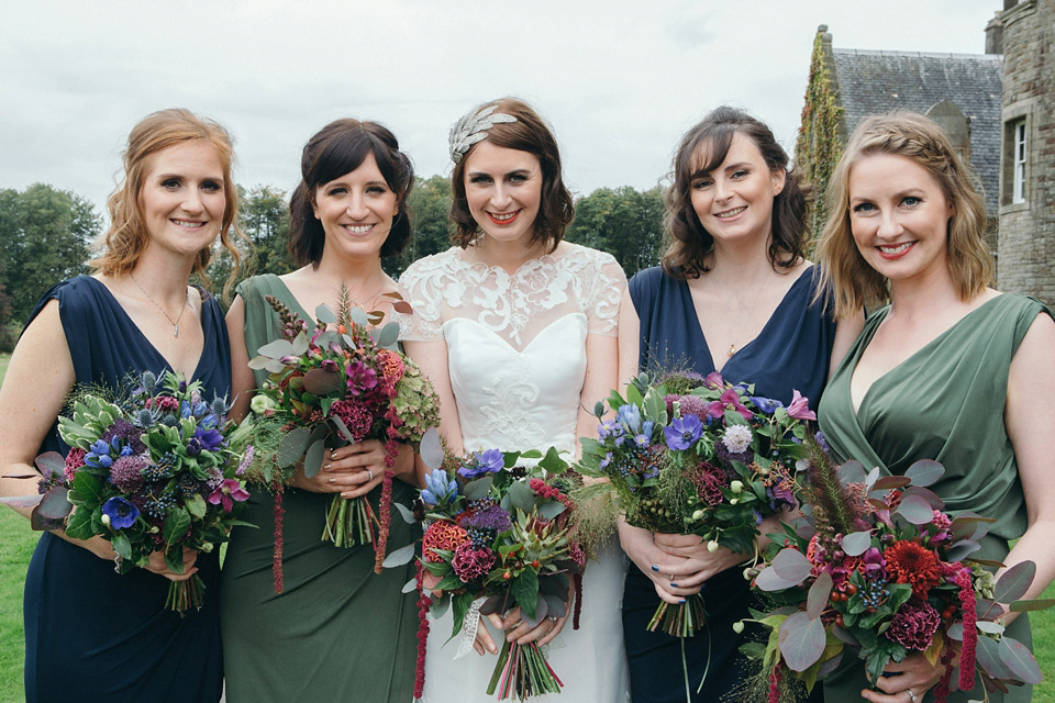 Pamela wore a gown by MiaMia for her Autumn wedding at Rowallan Castle in Scotland. Photography by Mirrorbox Photography.