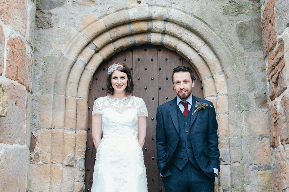 Pamela wore a gown by MiaMia for her Autumn wedding at Rowallan Castle in Scotland. Photography by Mirrorbox Photography.