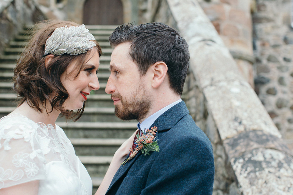 Pamela wore a gown by MiaMia for her Autumn wedding at Rowallan Castle in Scotland. Photography by Mirrorbox Photography.