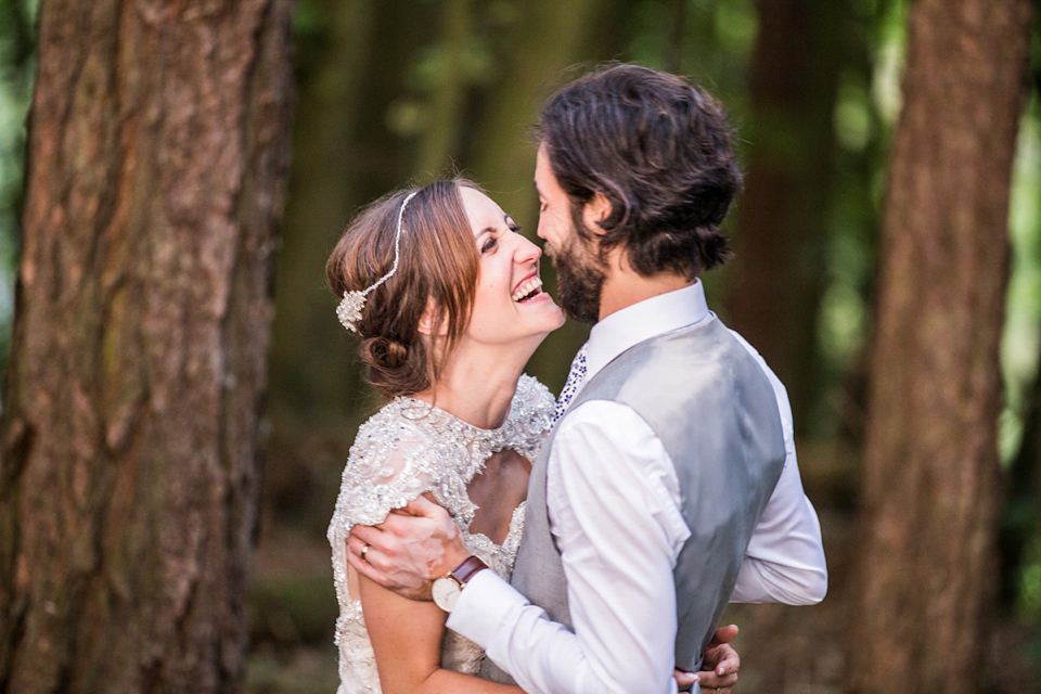 Laura wears a Maggie Sottero gown for her outdoor wedding at Natural Retreats at Richmond in the Yorkshire Dales. Photography by Lee Scullion.