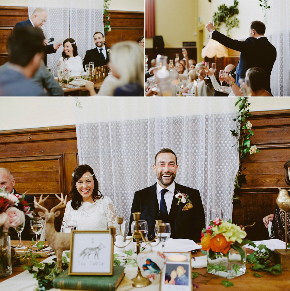 An elegant and quintessentially English village hall wedding in the Cotswolds. Bride Claire wore Ellis Bridals. Photography by David Jenkins.