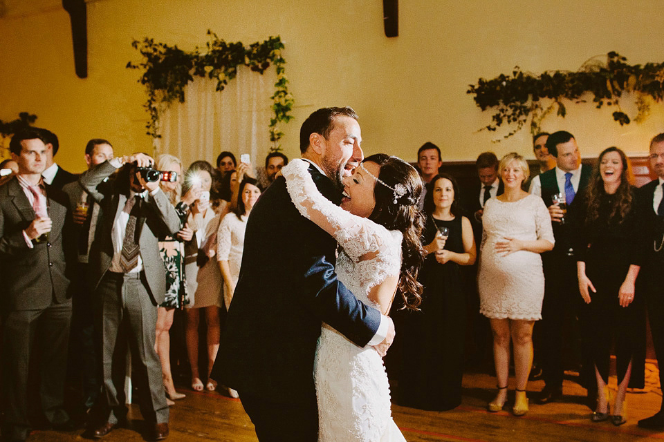 An elegant and quintessentially English village hall wedding in the Cotswolds. Bride Claire wore Ellis Bridals. Photography by David Jenkins.