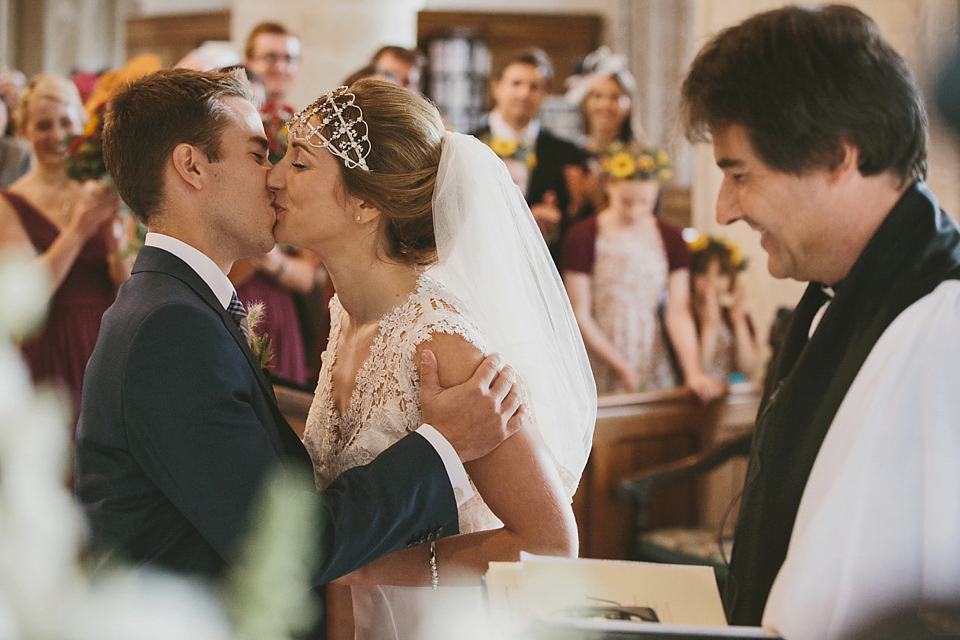 Sunflowers and rustic, Autumn shades for a handmade wedding in the Cotswolds. Photography by McKinley Rodgers.