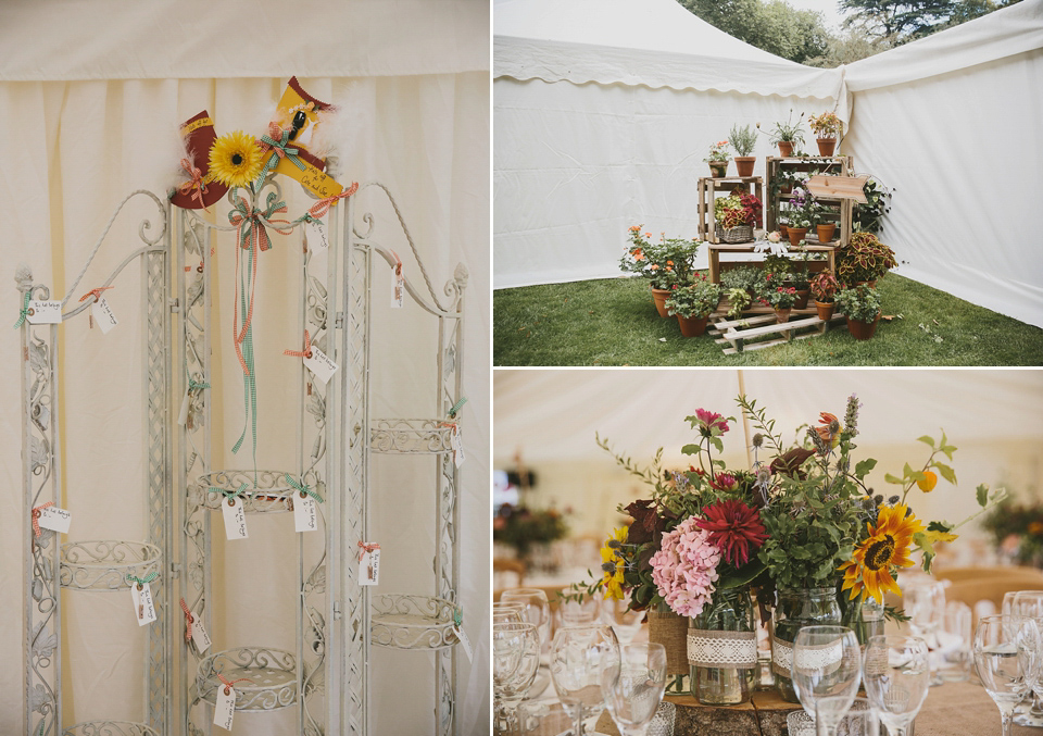 Sunflowers and rustic, Autumn shades for a handmade wedding in the Cotswolds. Photography by McKinley Rodgers.