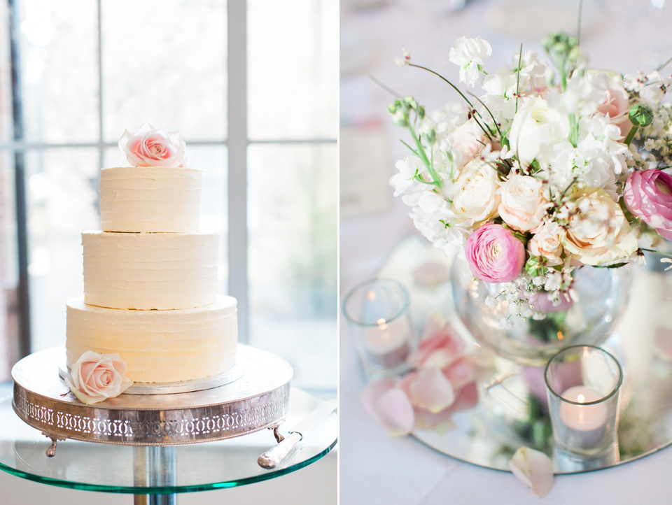 Bride Nicky wore an Amnada Wakeley gown for her pastel coloured, Spring time wedding at Botleys Mansion. Photography by Helen Cawte.