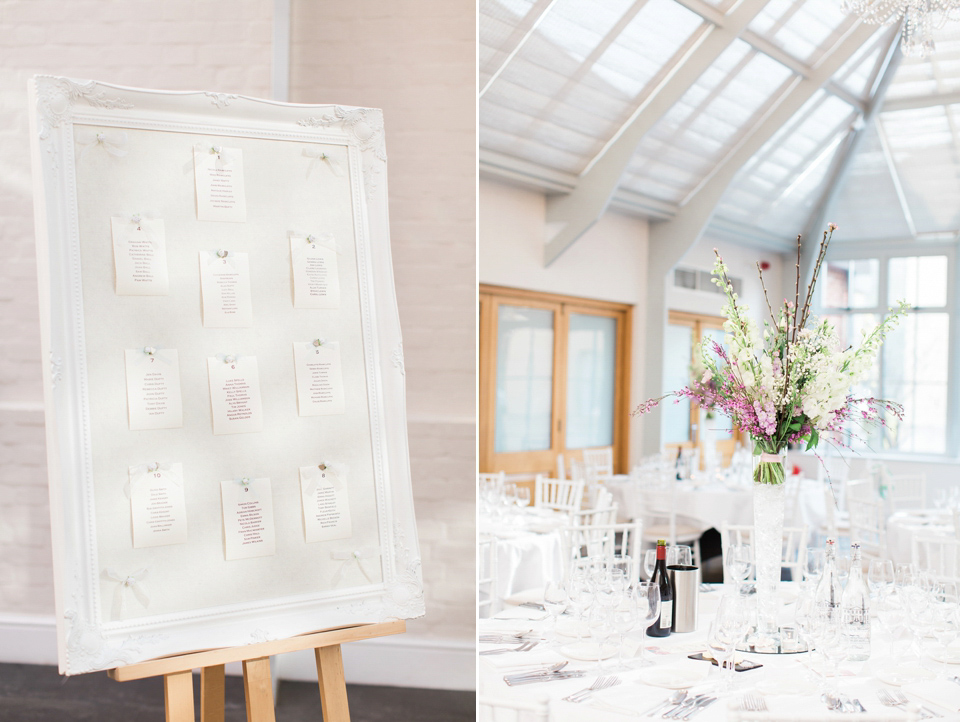 Bride Nicky wore an Amnada Wakeley gown for her pastel coloured, Spring time wedding at Botleys Mansion. Photography by Helen Cawte.