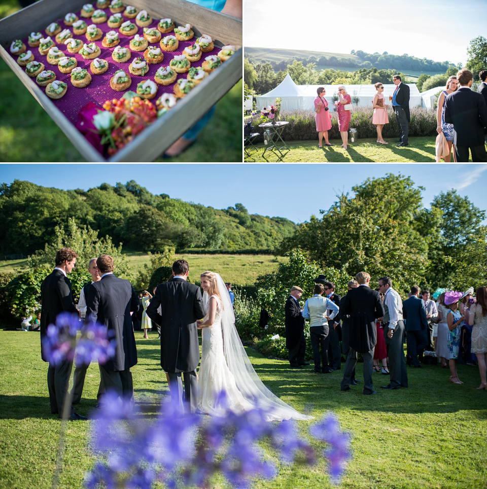 Bride Lou Lou wears a Mori Lee gown for her Sherborne Abbey wedding and garden party reception. Photography by Louise Adby.