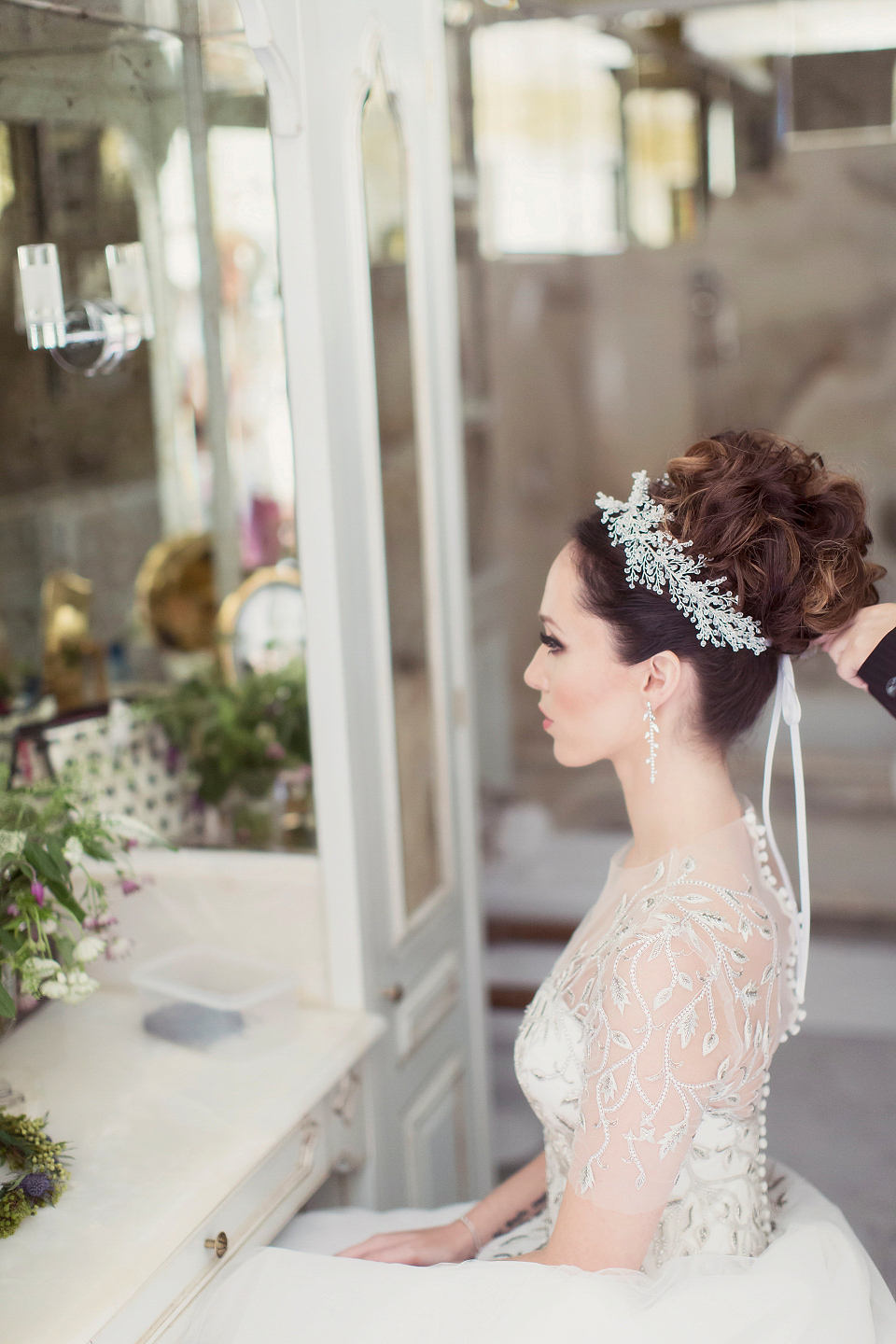 Juliana of Good Juju Ink wears a Marchesa gown for her super tasteful and elegant fairy tale Celtic and Jewish fusion wedding at Ashford Castle. Photography by Craig & Eva Sanders.