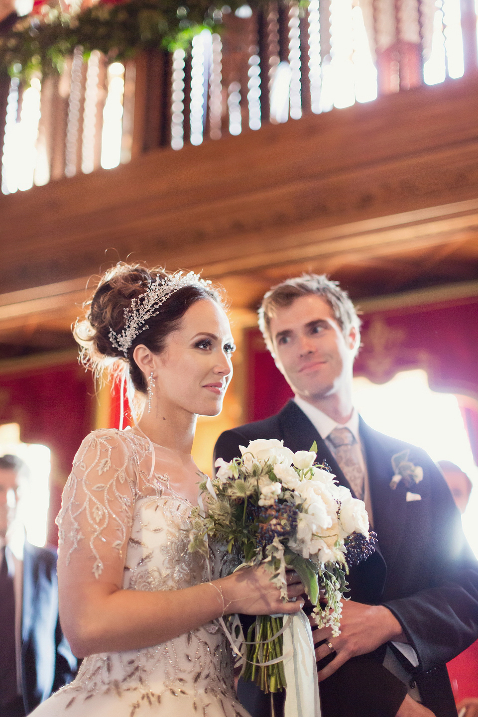 Juliana of Good Juju Ink wears a Marchesa gown for her super tasteful and elegant fairy tale Celtic and Jewish fusion wedding at Ashford Castle. Photography by Craig & Eva Sanders.