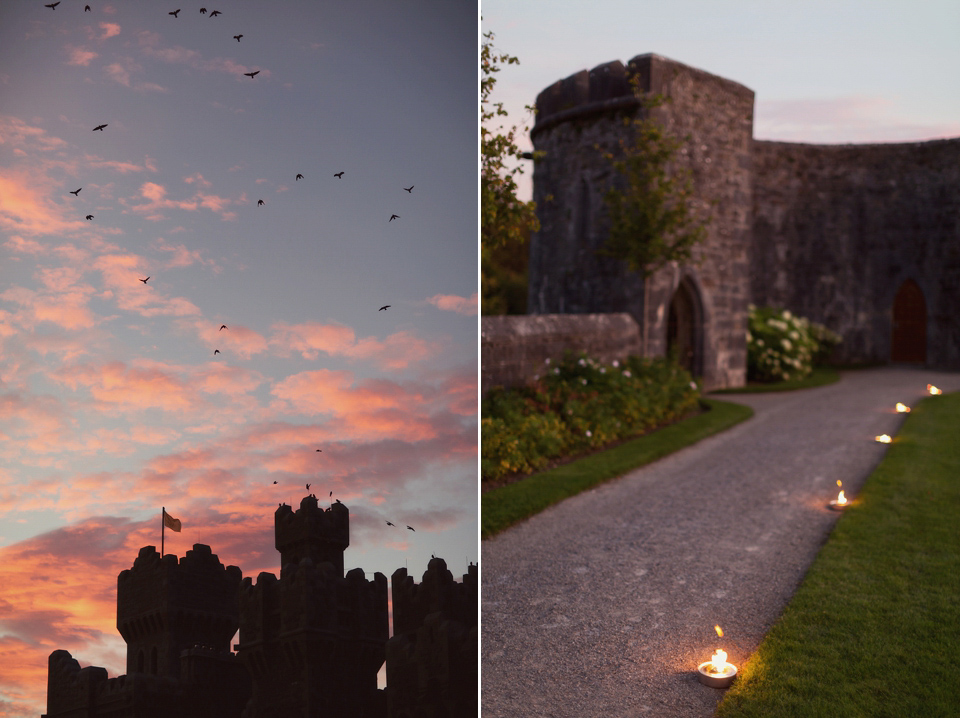 Juliana of Good Juju Ink wears a Marchesa gown for her super tasteful and elegant fairy tale Celtic and Jewish fusion wedding at Ashford Castle. Photography by Craig & Eva Sanders.