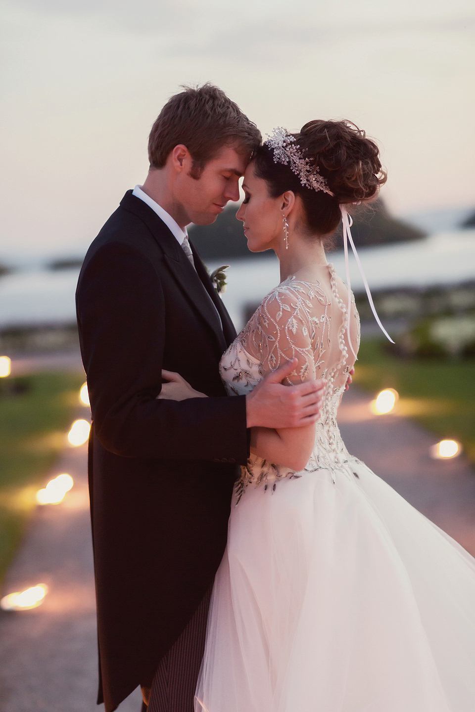 Juliana of Good Juju Ink wears a Marchesa gown for her super tasteful and elegant fairy tale Celtic and Jewish fusion wedding at Ashford Castle. Photography by Craig & Eva Sanders.