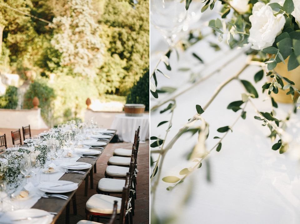 Amelia wore a beaded gown by Eliza Jane Howell for her September wedding in Tuscany. Photograph by Matteo Crescentini, styling and wedding planning by The Knot Italy.