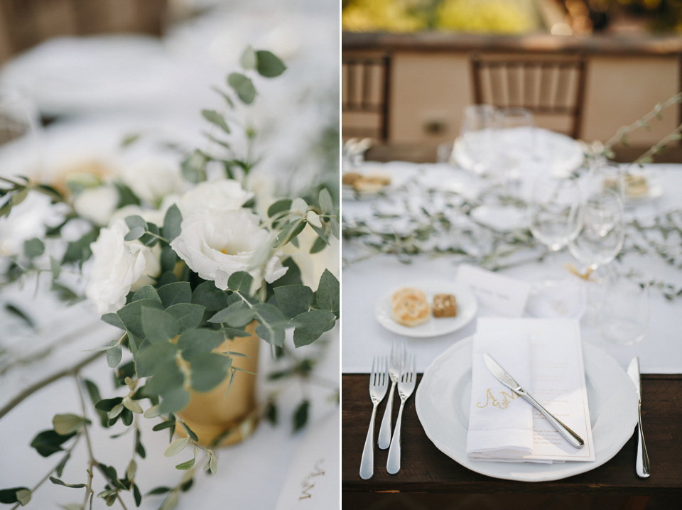 Amelia wore a beaded gown by Eliza Jane Howell for her September wedding in Tuscany. Photograph by Matteo Crescentini, styling and wedding planning by The Knot Italy.