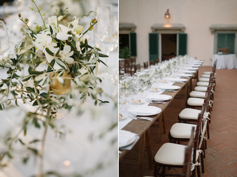 Amelia wore a beaded gown by Eliza Jane Howell for her September wedding in Tuscany. Photograph by Matteo Crescentini, styling and wedding planning by The Knot Italy.