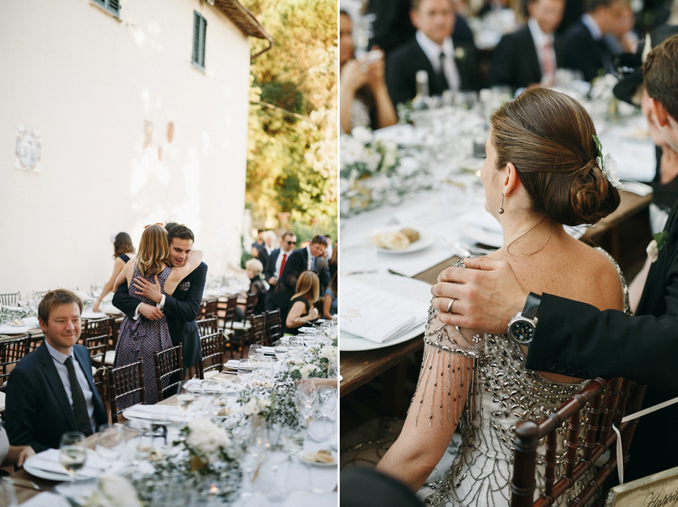 Amelia wore a beaded gown by Eliza Jane Howell for her September wedding in Tuscany. Photograph by Matteo Crescentini, styling and wedding planning by The Knot Italy.