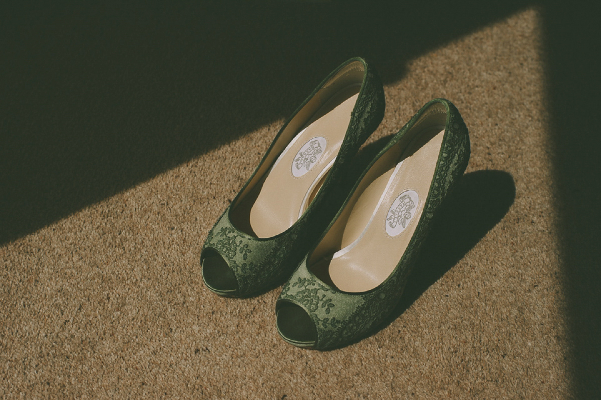 Green shoes ane a 50's inspired dress for a vintage barn wedding in the Cotswolds. Dress by Joanne Fleming, photography by Nabeel's Camera. Green shoes ane a 50's inspired dress for a vintage barn wedding in the Cotswolds. Dress by Joanne Fleming, photography by Nabeel's Camera.