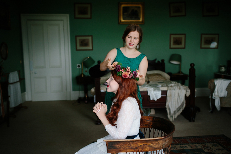 A Humanist woodland wedding for an ethereal, flame haired 1940's inspired bride. Photography by Caro Weiss, film by Sugar8.