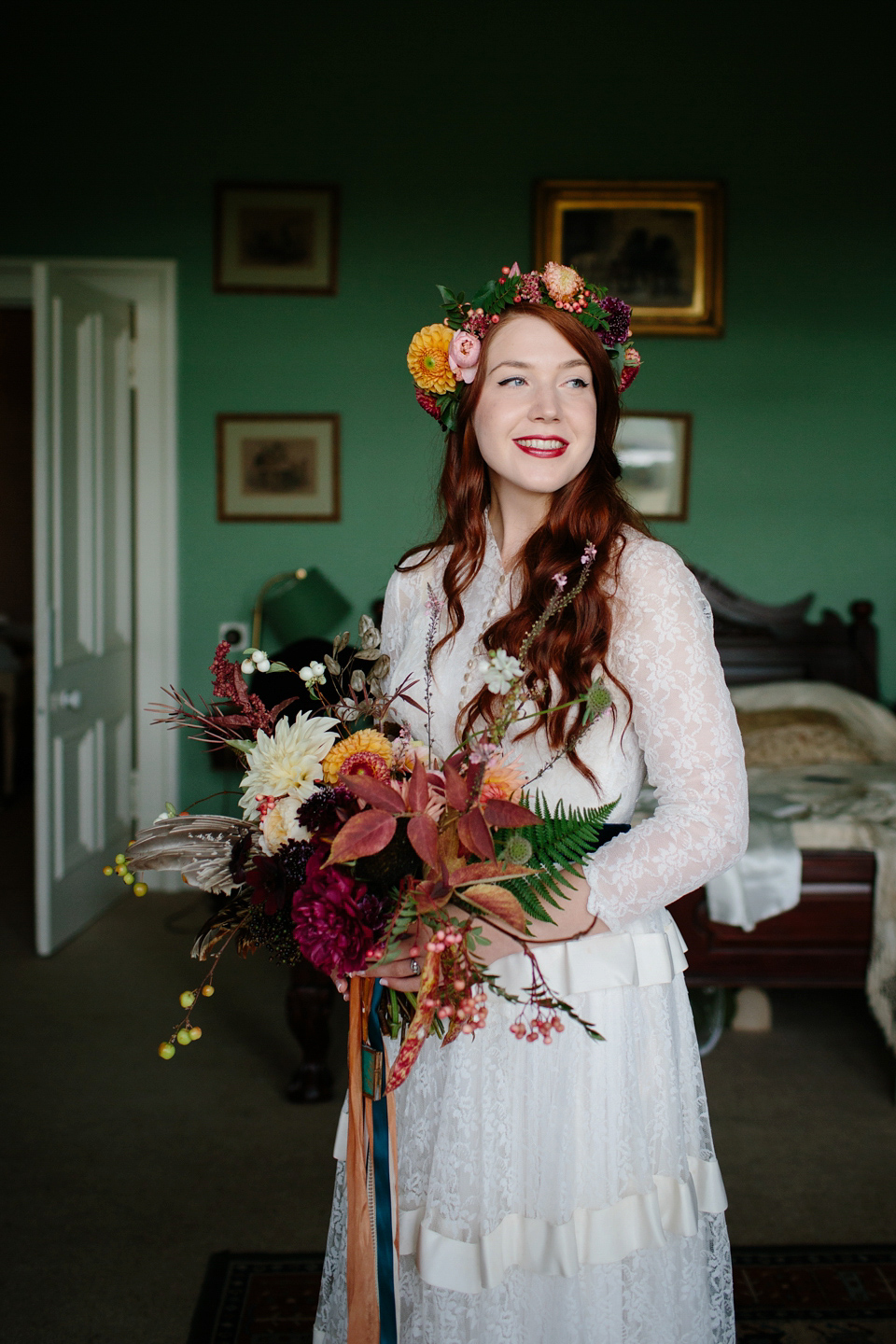 A Humanist woodland wedding for an ethereal, flame haired 1940's inspired bride. Photography by Caro Weiss, film by Sugar8.