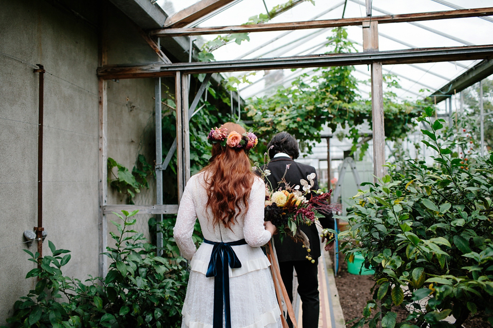 A Humanist woodland wedding for an ethereal, flame haired 1940's inspired bride. Photography by Caro Weiss, film by Sugar8.