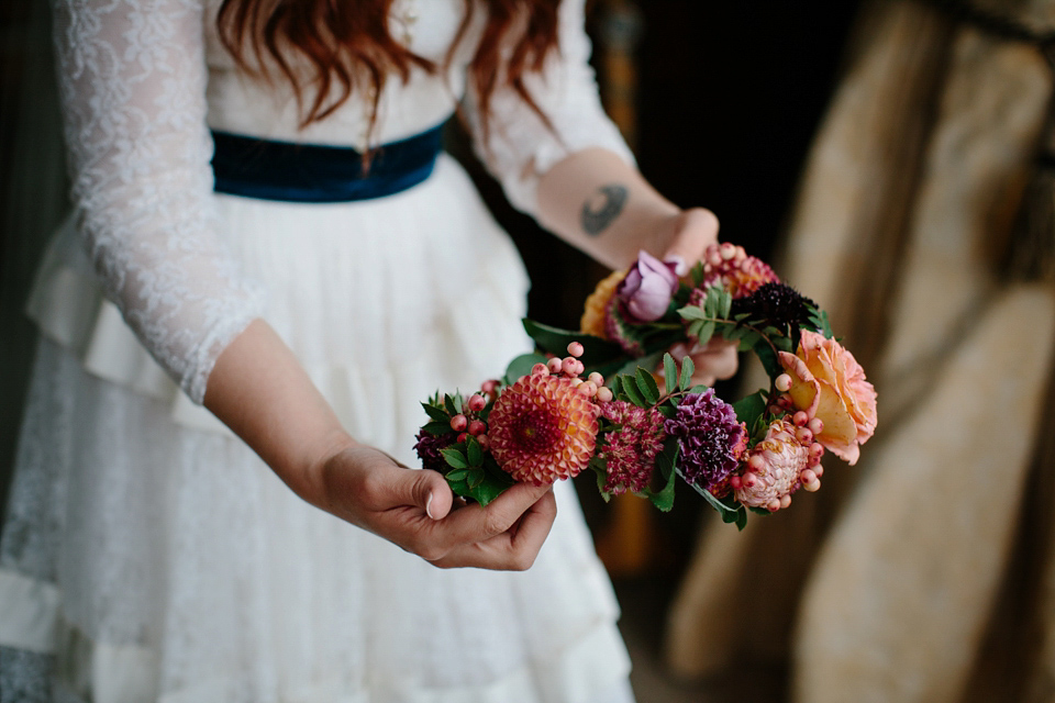 A Humanist woodland wedding for an ethereal, flame haired 1940's inspired bride. Photography by Caro Weiss, film by Sugar8.