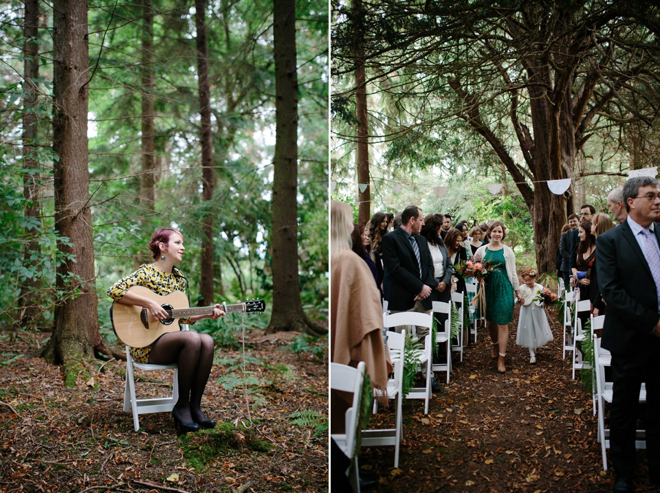 A Humanist woodland wedding for an ethereal, flame haired 1940's inspired bride. Photography by Caro Weiss, film by Sugar8.