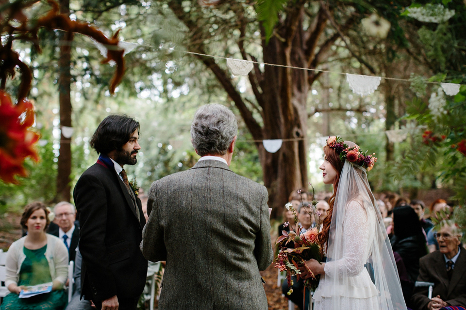 A Humanist woodland wedding for an ethereal, flame haired 1940's inspired bride. Photography by Caro Weiss, film by Sugar8.