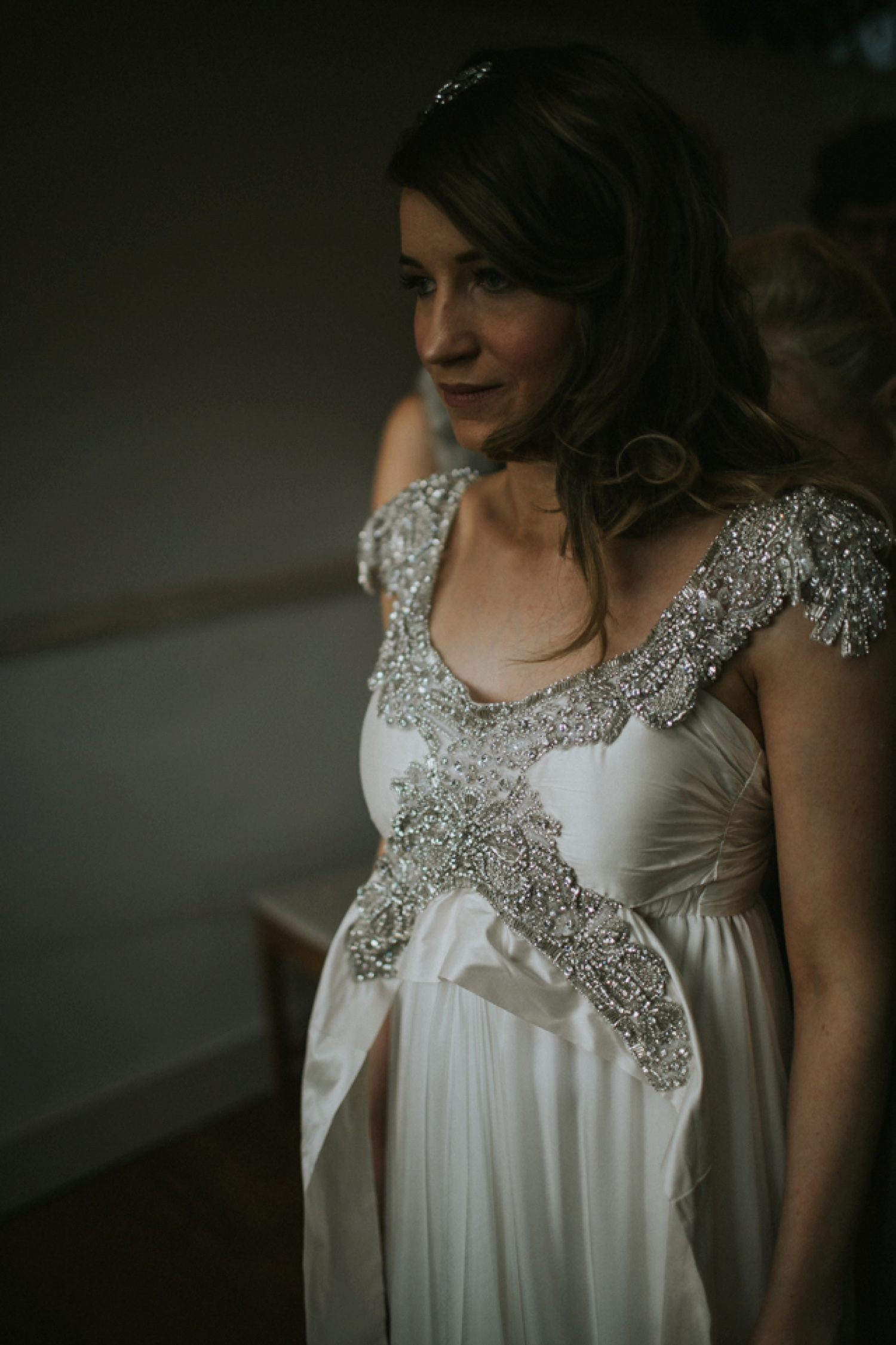 Alicia wore an Anna Campbell gown for her 1920's inspired rustic winter wedding. Photography by DSB Creative.