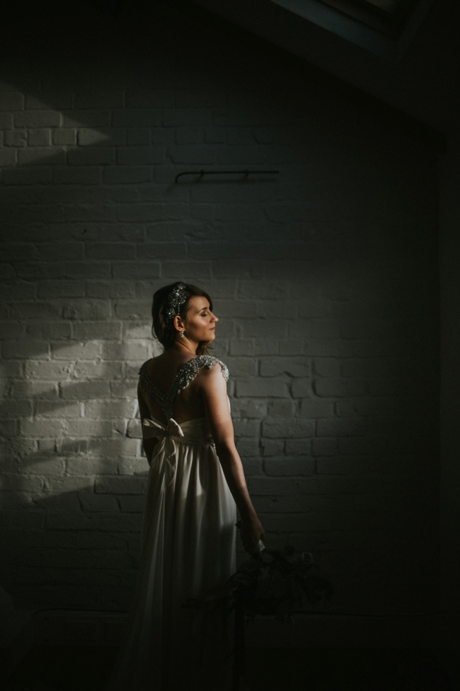 Alicia wore an Anna Campbell gown for her 1920's inspired rustic winter wedding. Photography by DSB Creative.