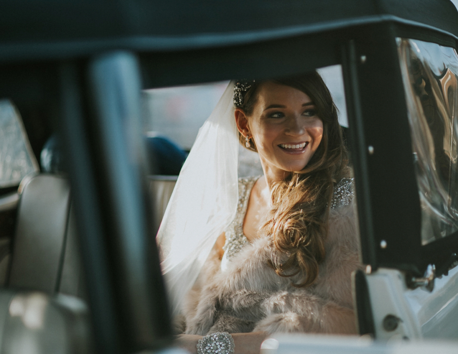 Alicia wore an Anna Campbell gown for her 1920's inspired rustic winter wedding. Photography by DSB Creative.