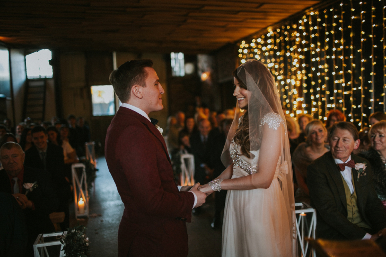 Alicia wore an Anna Campbell gown for her 1920's inspired rustic winter wedding. Photography by DSB Creative.