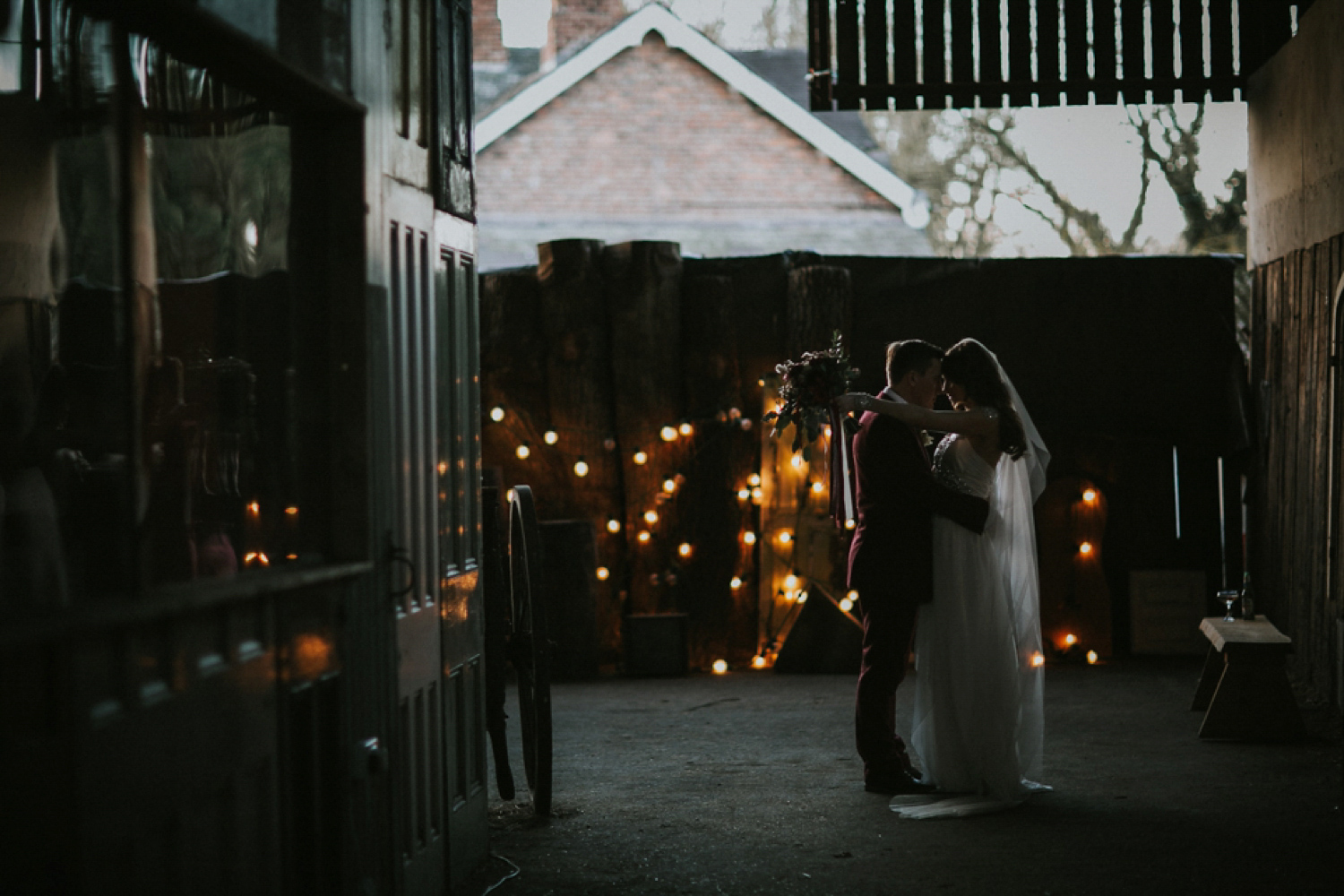 Alicia wore an Anna Campbell gown for her 1920's inspired rustic winter wedding. Photography by DSB Creative.