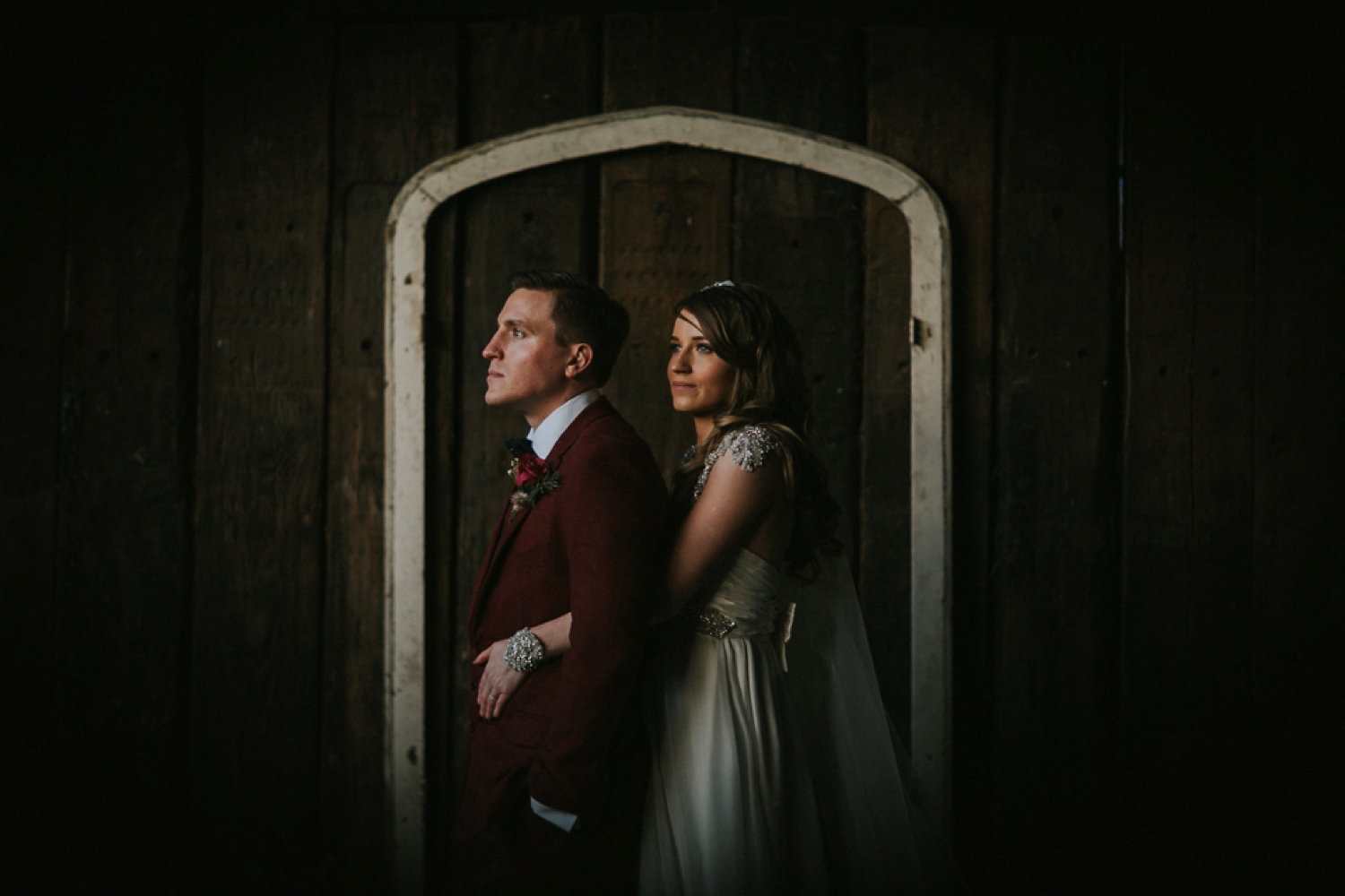 Alicia wore an Anna Campbell gown for her 1920's inspired rustic winter wedding. Photography by DSB Creative.