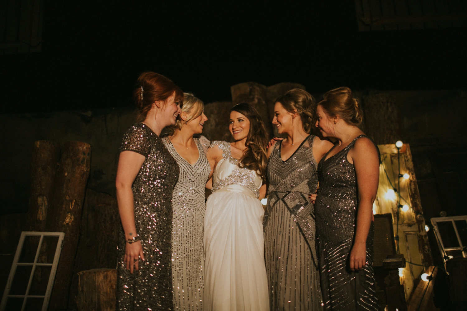 Alicia wore an Anna Campbell gown for her 1920's inspired rustic winter wedding. Photography by DSB Creative.