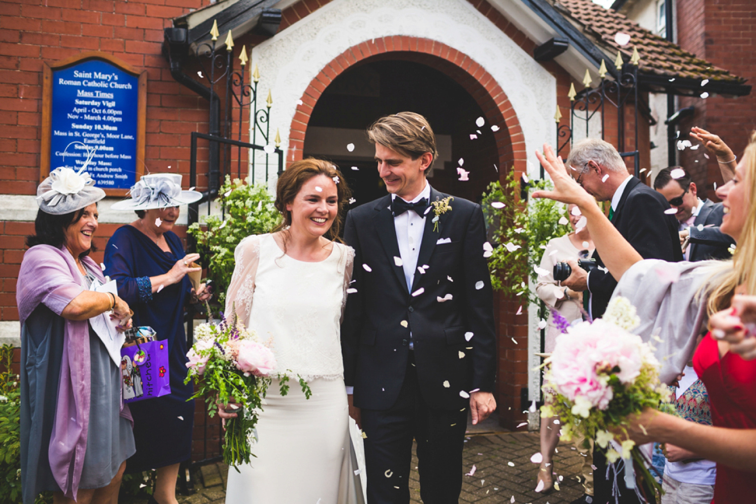 Bride Kate wore a Laure de Sagazan skirt and Elise Hameau top, both from The Mews Bridal of Notting Hill for her wedding in Filey North Yorkshire. Images by Photography34.