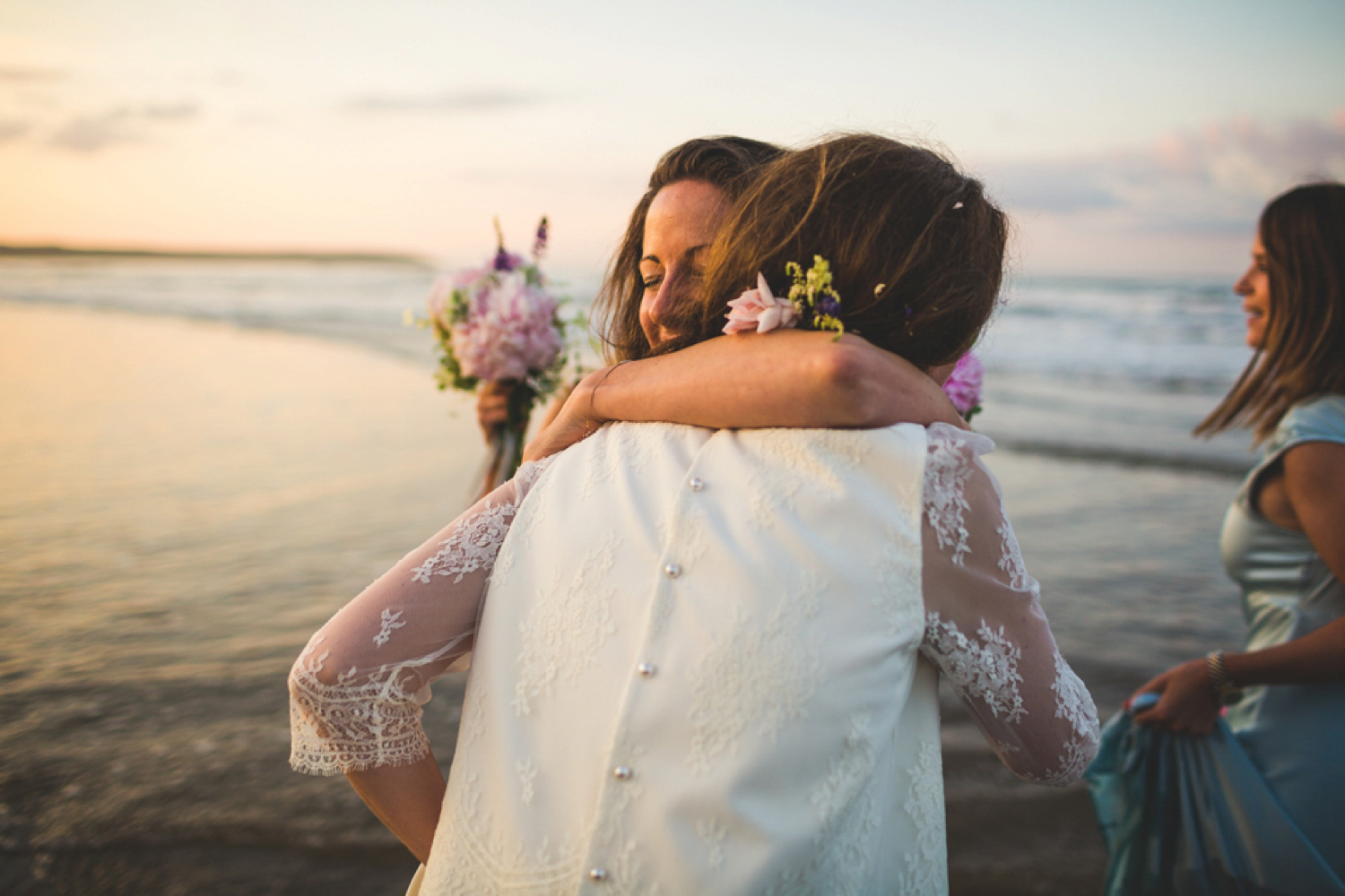 Bride Kate wore a Laure de Sagazan skirt and Elise Hameau top, both from The Mews Bridal of Notting Hill for her wedding in Filey North Yorkshire. Images by Photography34.