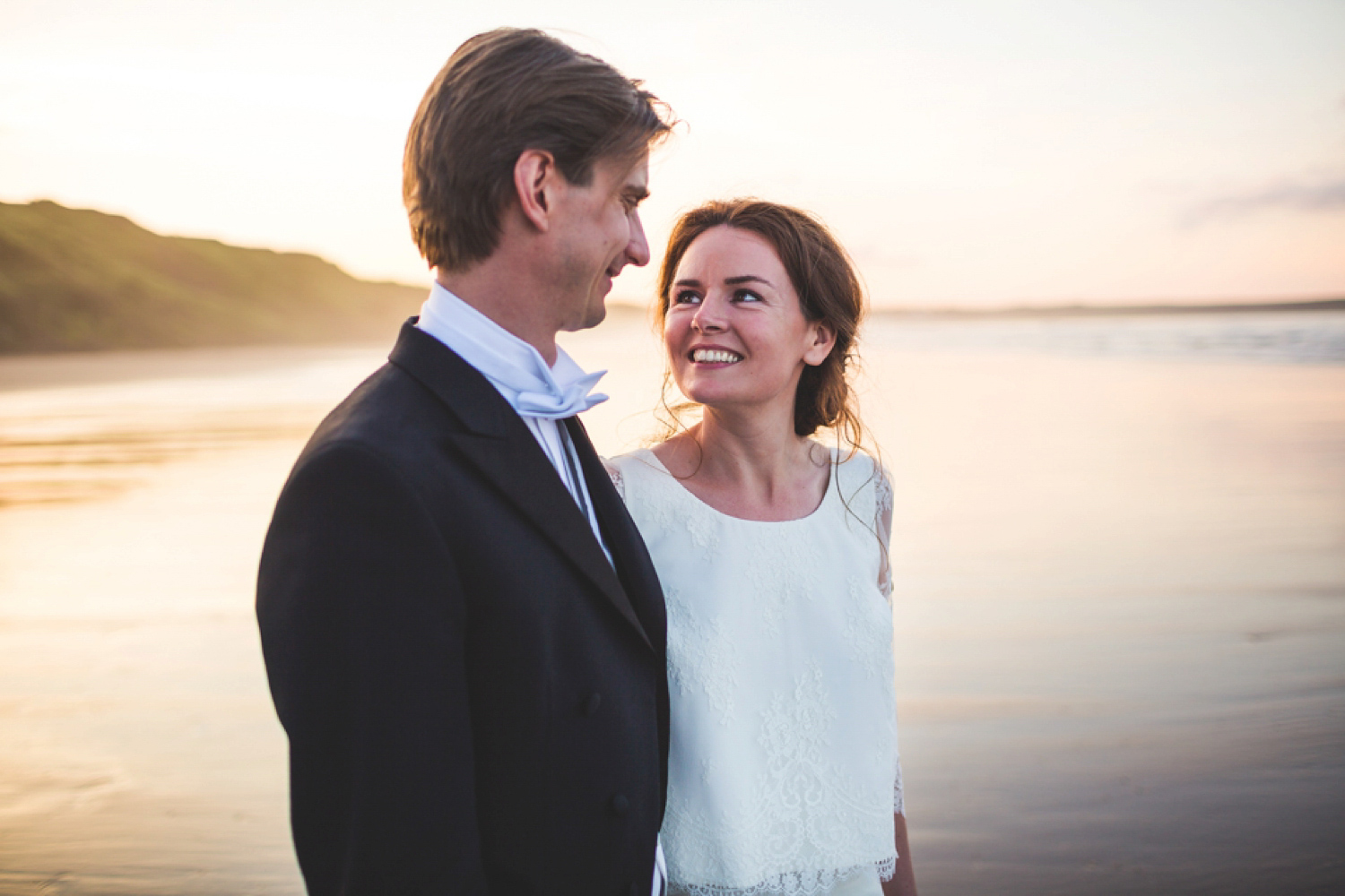 Bride Kate wore a Laure de Sagazan skirt and Elise Hameau top, both from The Mews Bridal of Notting Hill for her wedding in Filey North Yorkshire. Images by Photography34.