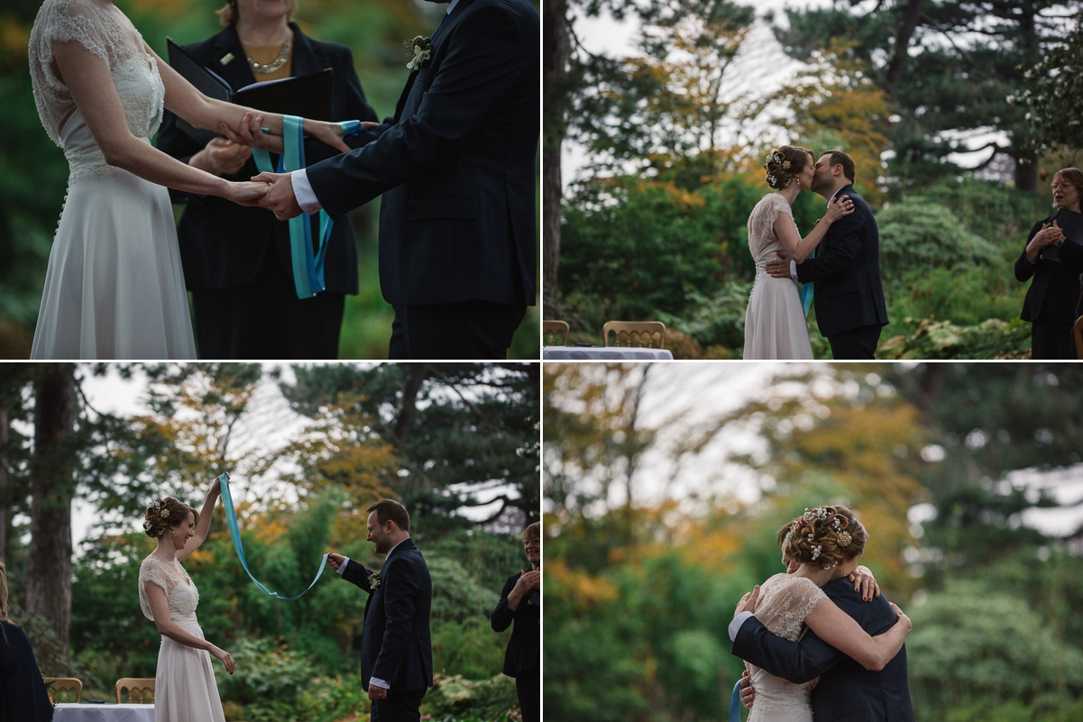 Julia wore a gown by Rowanjoy and a pair of green wedding shoes for her Royal Botanical Gardens wedding in Edinburgh. Photography by Jen Owens.